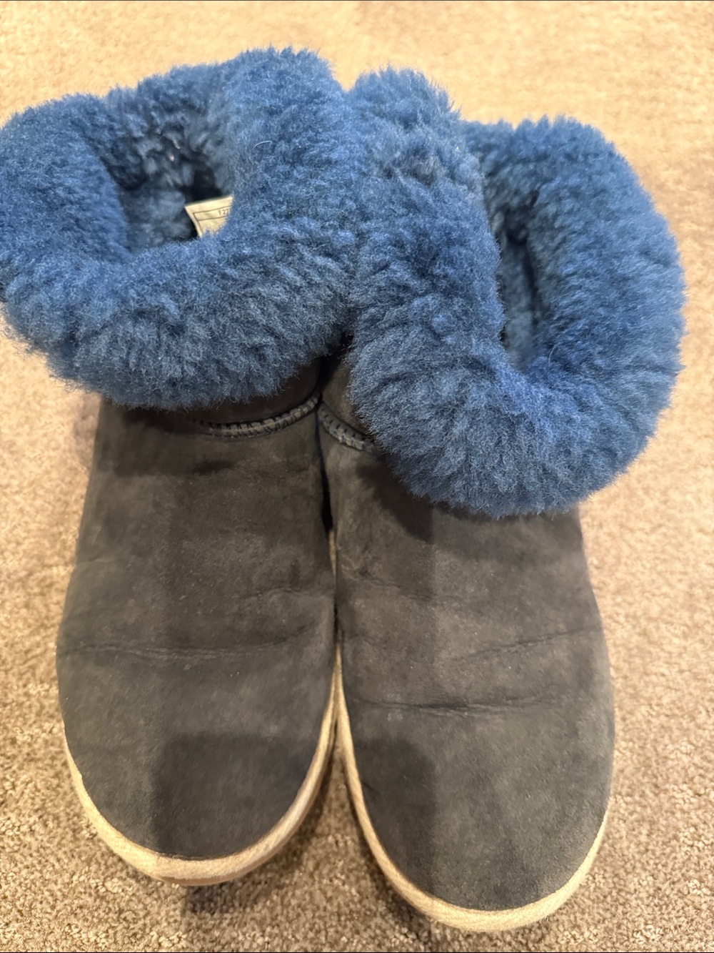 Blue Ugg Women's Suede Ankle Boots with Plush Blue Shearling Cuff